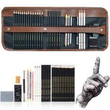 31 Drawing Sketching Pencils Kit Portable Artist Supples Travel Case Set has ...