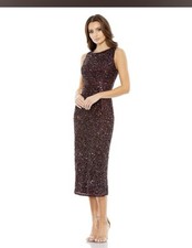 MAC DUGGAL SLEEVELESS SEQUINED MAHOGANY MIDI SHEATH DRESS sz 8