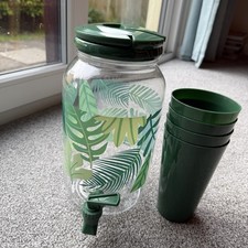 3.8L Drinks Dispenser with Tap Lid Cups Beverage Cocktail Jar Party BBQ Plastic