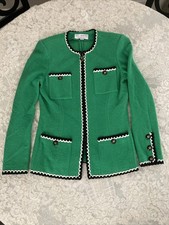 St. John Collection Marie Gray Zip Tweed Jacket Vibrant Green Size 4