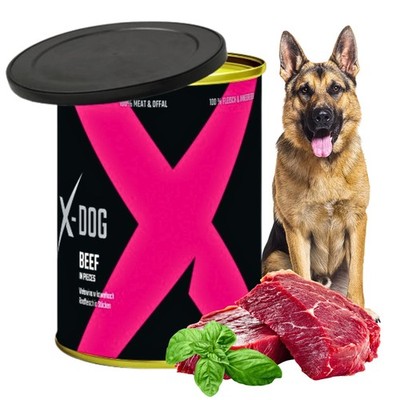 Hundefutter Nassfutter Hund 8x 800g mit Rind in Stücken Getreidefrei X-DOG