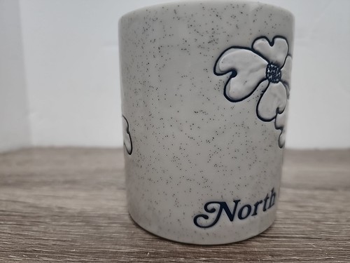 Vintage North Carolina Kaffeebecher blau gesprenkelt weiß Hartriegel Blume Souvenir Tasse - Bild 2 von 7
