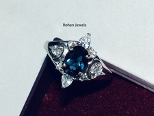 Genuine London Blue Topaz 925 Sterling Silver Topaz Wedding Bridal Handmade Ring