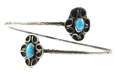 Native American Sterling Silver Blue Turquoise Etched Arm Wrap Band Bracelet FZZ