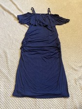 Women Comfortable Off Shoulder Dress with Braces, Blue , Size M