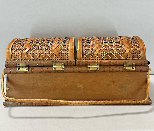 Three Hands Corp. Wicker Rattan Wooden Chest Box 2 Compartments 2 Lids 2 Handles - Picture 12 of 15