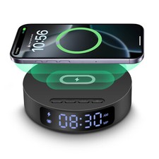 Digital Alarm Clock With 30W Phone Wireless Charger Station For iPhone Samsung