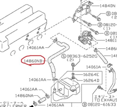 NISSAN S13 SILVIA 180SX SR20DET EAI EGR valve air hose 14861 NISSAN S13 SILVIA 180SX SR20DET EAI EGR valve air hose 14861