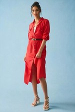 NWOT Anthropologie Long-Sleeve Silk Shirt Dress, RED SIZE XS  #OB 1776635 Y0811H