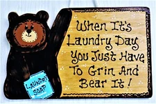 BEAR LAUNDRY ROOM SIGN Rustic Decor Wall Plaque Camper Campsite Camp Cabin Decor