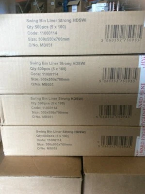 WARD HYGIENE SERVICES LTD 500 x Swing Bin Liners Binliners Strong White Rubbish Bags Sacks Heavy Duty