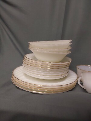 Vintage Anchor Hocking 24 Piece Fire King Milk Glass Dinnerware | eBay