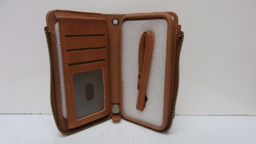 New iPhone X Wallet Case Brown Zip-Up Card Holder Pocket Wristlet Phone Holder - Picture 4 of 4