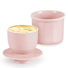 Porcelain Butter Crock Butter Keeper, French Butter Dish with Lid (Pink)