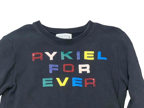 SONIA RYKIEL FELPA GIROCOLLO BAMBINA NERA ARCOBALENO LOGO STRASS COTONE 12 - Foto 3 di 7