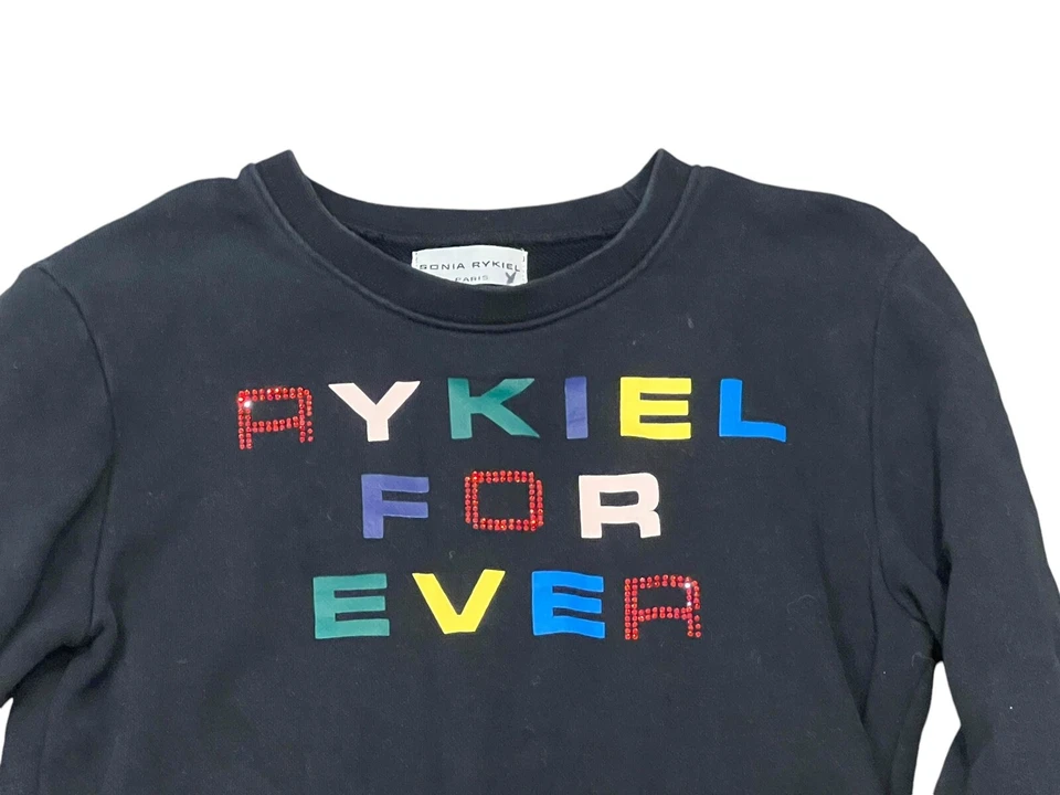 Sudadera Sonia Rykiel Niñas Negra Arco Iris Estrás Logo Algodón Cuello Redondo Foto 3 de 4