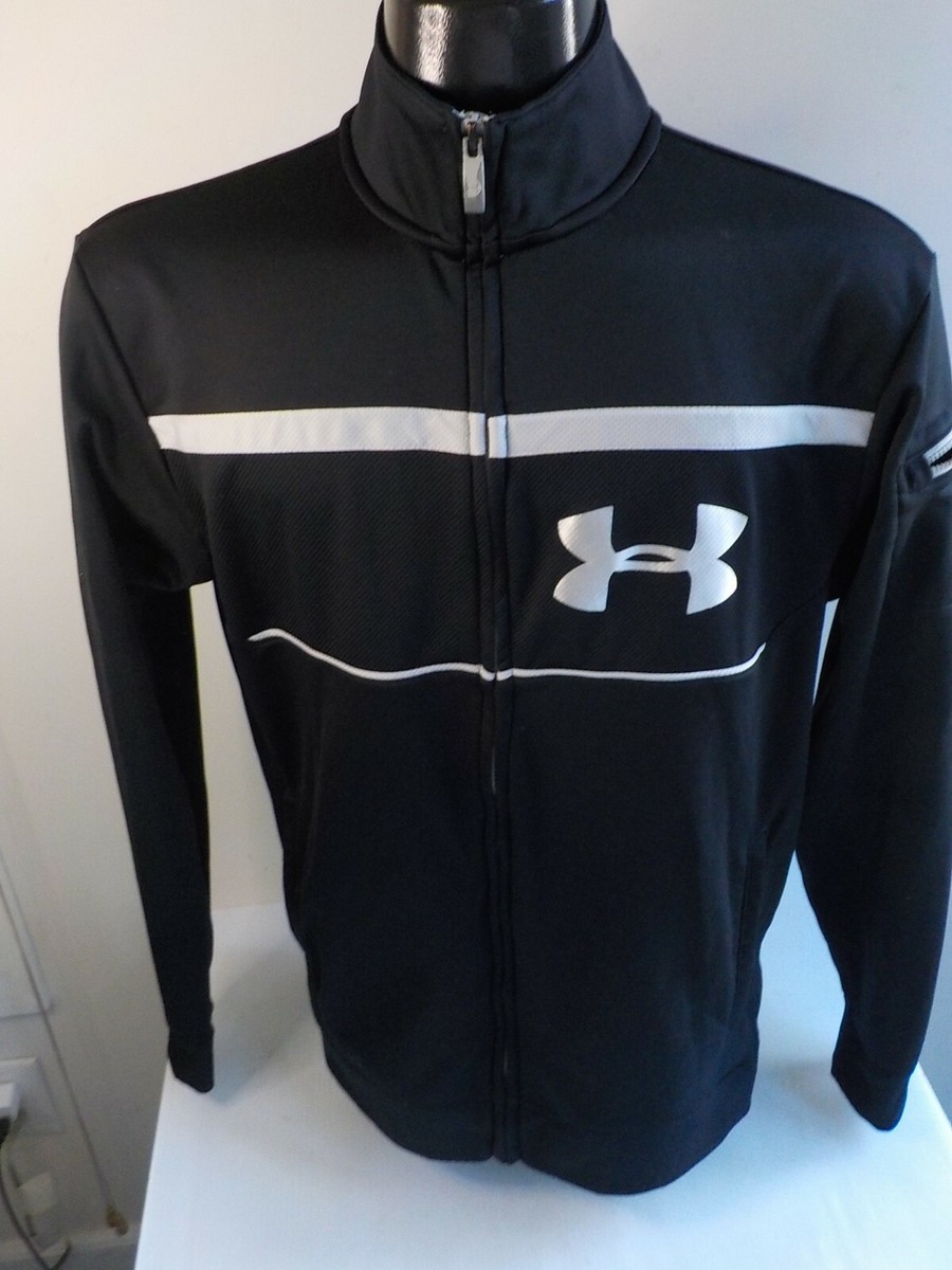 UNDER ARMOUR Full Zip 2 Tone Track Jacket-Black/White/Polyester-SZ 