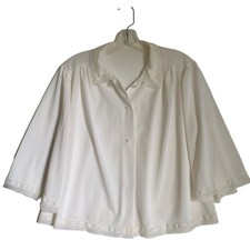 Vintage Night Shirt Nighty L Ivory Button Up Semi Sheer Nylon Lace Boudoir