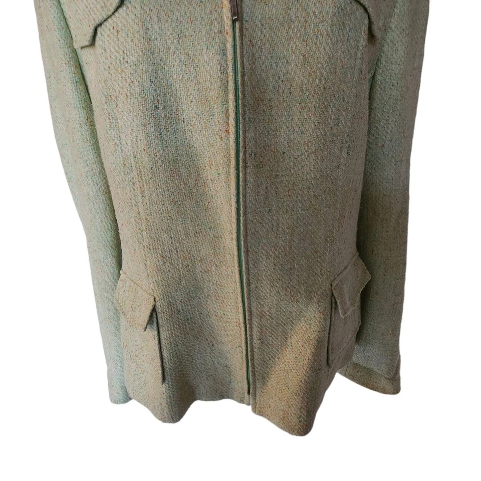 Chaqueta Thompson de tweed verde Garfield & Marks mezcla de seda talla 14 cremallera Foto 4 de 4