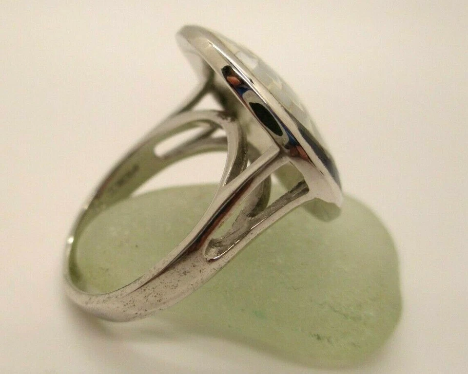 ANILLO LLAMATIVO BRONCE MOSIAC MADREPERLA OLA OCEÁNICA SURF CHAPADO EN RODIO-8 Foto 2 de 4