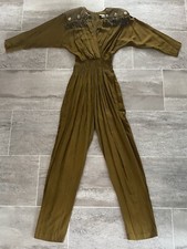 VTG Oscar  Me 80s Western Fringe Dolman Sleeve Green Elastic Waist Jumpsuit 7/8