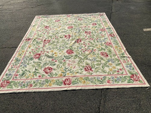 Vintage Antique French Aubusson Style Floral Needlework Tapestry Carpet Rug - Picture 10 of 11