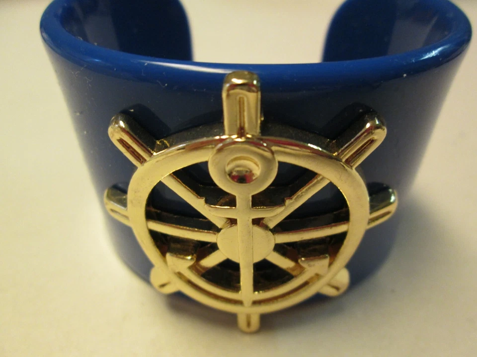 金色航海奖章袖口手链 Mud Pie 出品,皇家蓝色,全新带标签 — 第 2/3 张图片