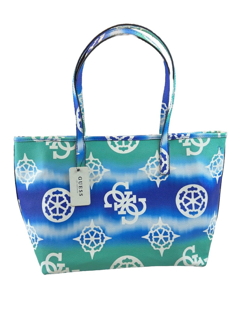 GUESS Women Vikky Large Tote Bag Tie Dye Blue With Convertible