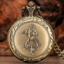 Vintage Style Engraved Girl Pattern Quartz Pocket Watch for Women Girl Chain