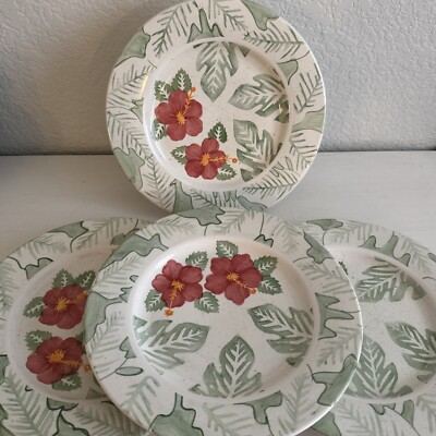K I C 4 Botanica STONEMITE Floral Hibiscus Hawaii Hand painted Dinner  VGUC