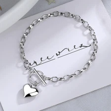 Beautiful Heart Charm Bracelet 925 Sterling Silver Women Girls Jewelry Gift UK