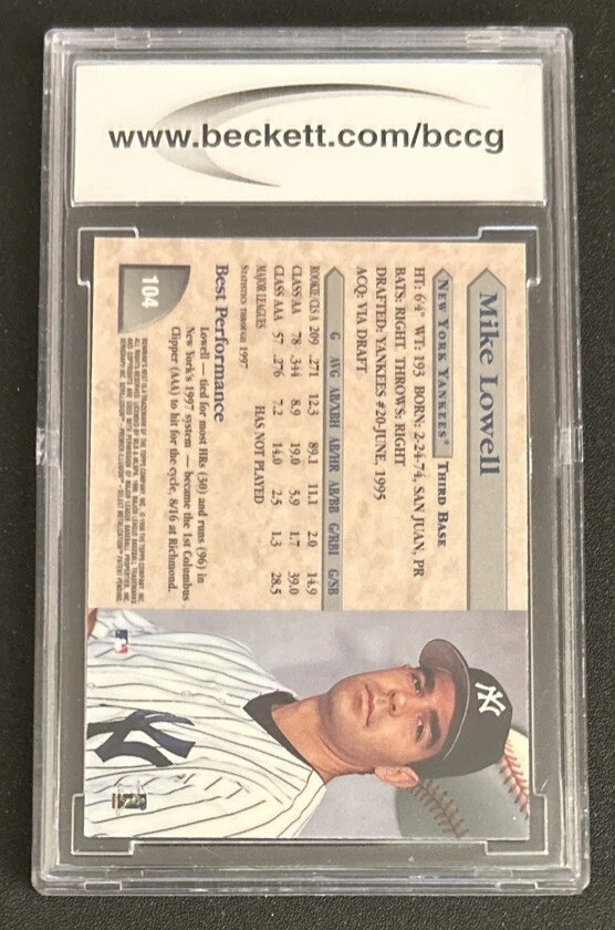 Tarjeta de novato de béisbol 1989 Bowman’s Best Mike Lowell (RC) #104 Yankees BCCG 9 Foto 3 de 3