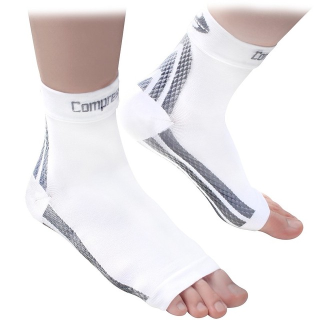 Foot Sleeves (1 Pair White L) Best Plantar Fasciitis Compression for