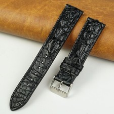 21mm Black Crocodile Leather Watch Band Men Real Crocodile Hornback Watch Strap