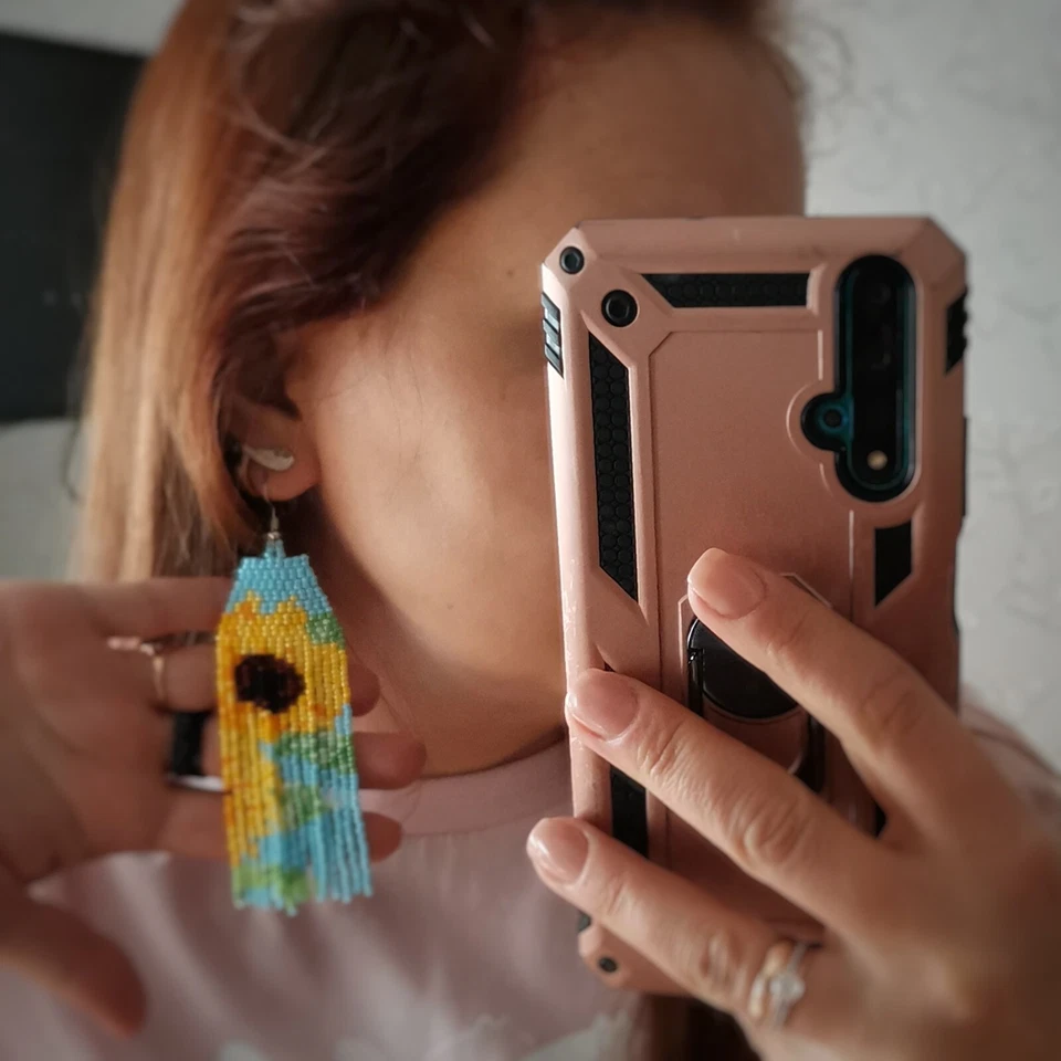 Girasol Pendientes Cuentas Largo Cuelga Semilla Cuentas Flecos Pendientes para Mujer Regalo Foto 3 de 4