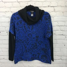 Ali Miles Top Womens Medium Blue Cowl Neck Long Sleeve Fuzzy Blouse