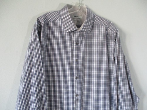 DKNY Slim Fit Men's Size XL 17 34/35 Long Sleeve Plaid Cotton Button Front Shirt - Picture 8 of 12