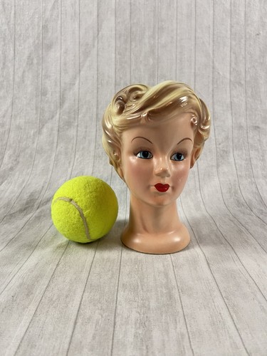 Vintage 6" Lady Head Vase Blonde, Blue Eyes, Red Lips, Classic Style 1950s - Picture 14 of 14
