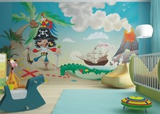 NiceWall Fototapete Piratenschiff Kinderzimmer Jungen Grün Mural Modern