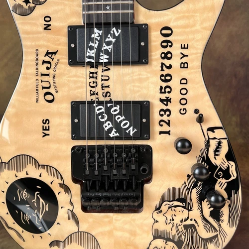 Fabrik Ouija E-Gitarre Naturholz Farbe Sonne und Mond Inlay HH Tonabnehmer - Bild 3 von 6