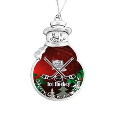 Ice Hockey Sticks 2024 Silver Metal Snowman Christmas Ornament Gift Player Puck