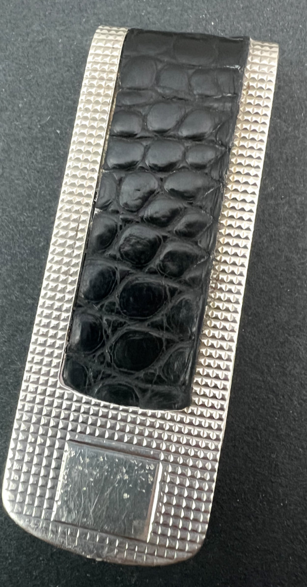 Vintage Robert Talbott Estate Crocodile & Sterling Silver Money Clip Rare