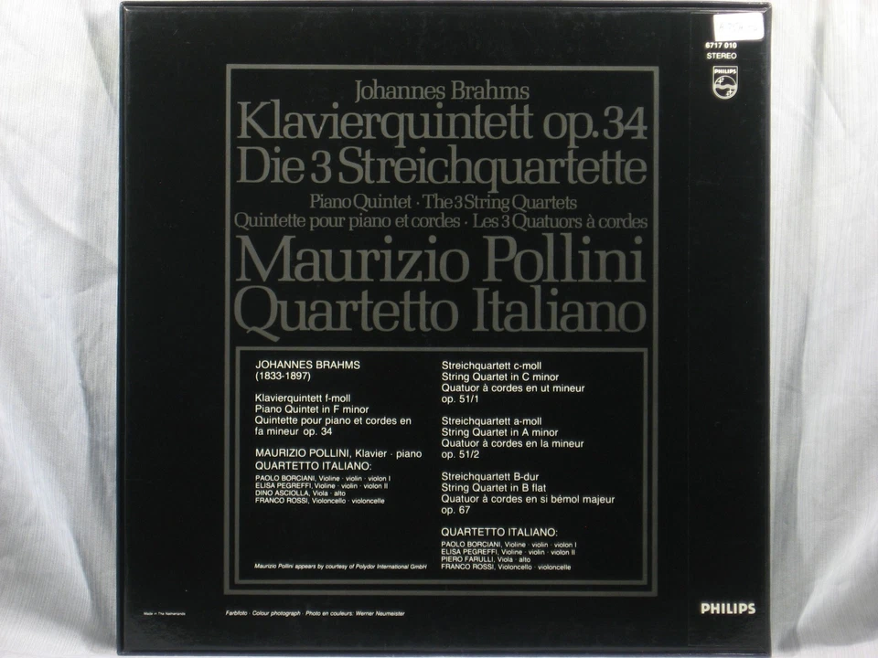 Brahms Quintet/3 Quartets - Pollini, Quartetto Italiano 3LP Box Philips 6717 010 - Image 2 of 4