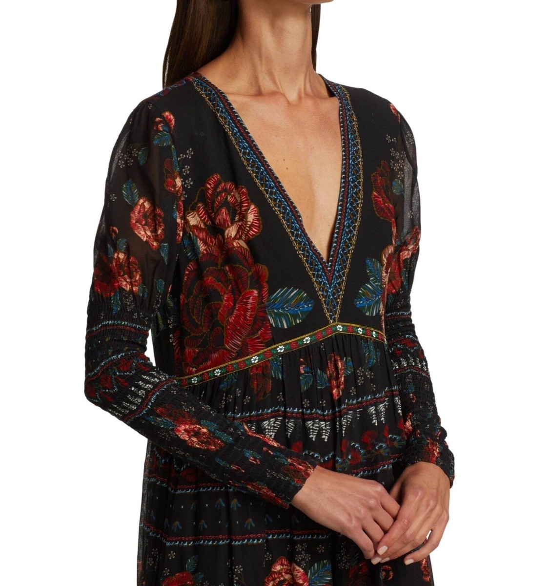 farm rio embroidered floral maxi dress Stitched Birds Scarf Maxi Dress main image 0