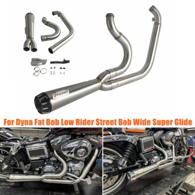 2-into-1 Full Complete Exhaust Muffler Kit For 06-17 Dyna FXD Fat Bob Street Bob
