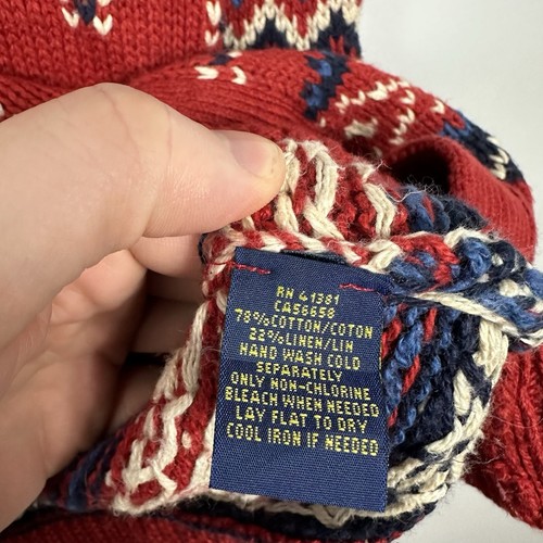 Polo Ralph Lauren Jumper Sweater Cardigan, Fair Isle Nordic, Linen, Mens Medium - Picture 8 of 9