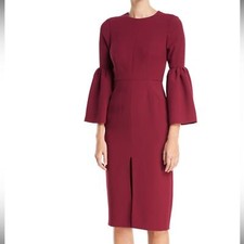 BHLDN Lilah Jill Stuart Bell Sleeve Front Slit Cocktail Dress in Black Currant