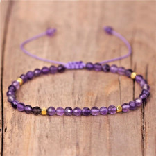 4 mm Amethyst Round Beads Tibetan Healing Dainty Women Girls Handmade Bracelet