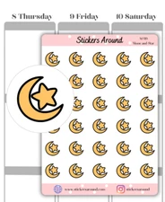 Moon and Star Icon Planner Stickers, Night Shift Sticker, Calendar Sticker