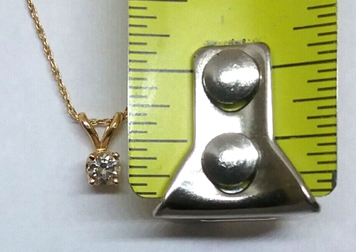 14K Yellow Gold Solitaire Round Diamond Basket Pendant Necklace 18" Marked XL - Imagen 4 de 11